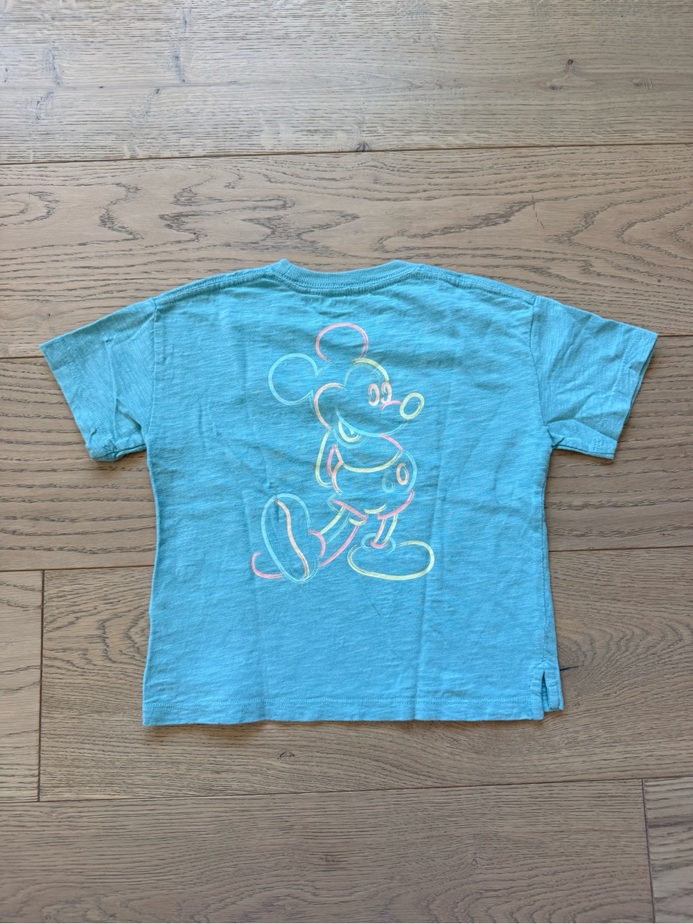 H&M Light Blue Tee with Neon Outline Mickey Graphic